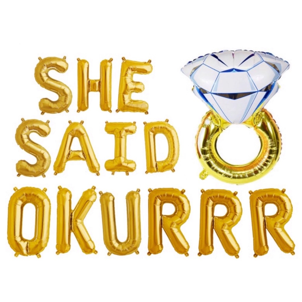 Gold Balloons SHE SAID OKURRR Engagement Ring Kit